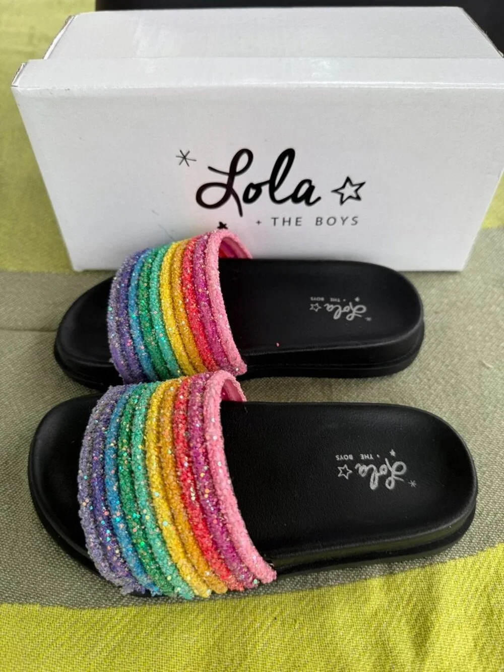 Lola + the Boys Glitter Rainbow Slides Girls Size 9 / EUR 26